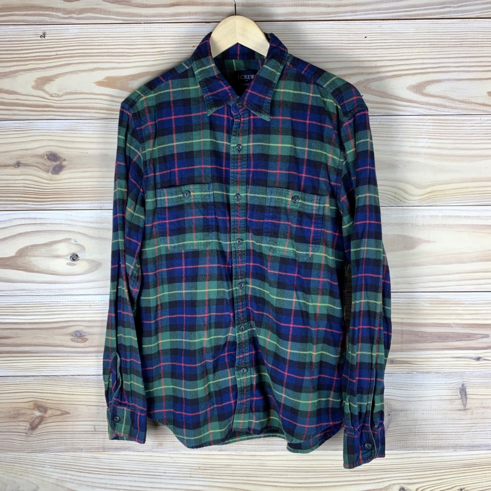 J. Crew Flannel Shirt Mens Large Green Plaid‎  Long Sleeve Cotton Button Up